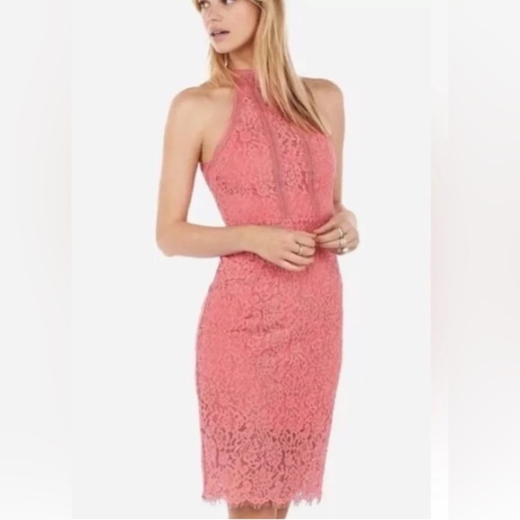 Express Dresses & Skirts - Express Pink Halter Sheath Midi Dress